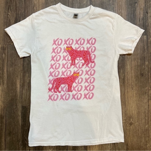 Women’s Short Sleeves Xoxo Tee Shirt White Pink Size S - Picture 5 of 6